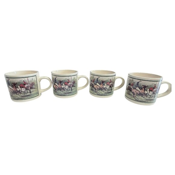 Vintage Ralph Lauren Polo Equestrian Coffee Mugs Cups Set of 4 - Picture 2 of 10